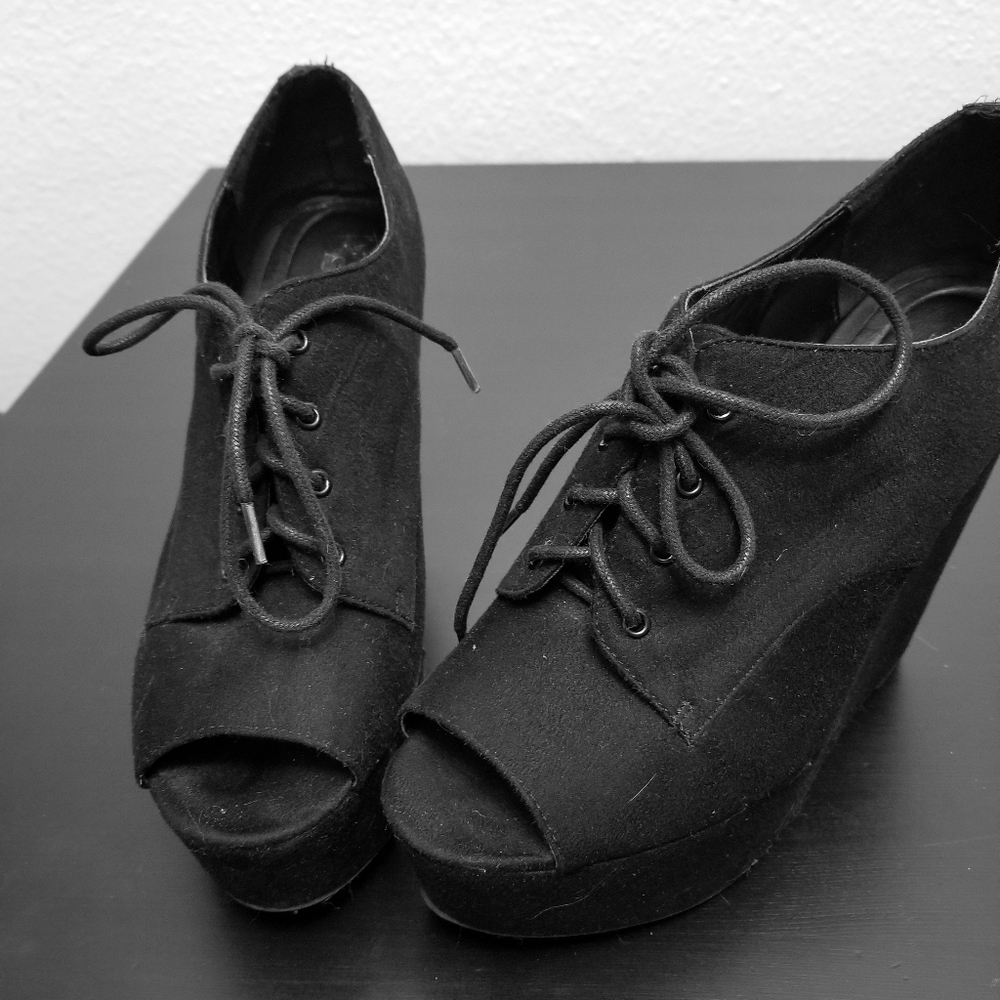 Black Lace Up Wedges